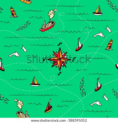 Seamless pattern. Sea and ships