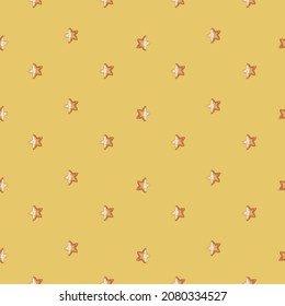 Nahtlose Muster Seestern auf gelbem Hintergrund. Seesterne-Vorlagen für Gewebe. Design, Vektorgrafik. Für saisonale Stoffdrucke, Banner, Hintergründe und Wallpaper.