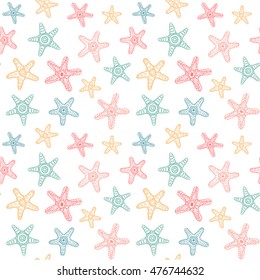 Seamless pattern with sea stars. Good for hawaiian tropical beach party banners, posters, wallpaper, wrapping paper, textile modern fashion print, website backdrop. Vintage style, vector illustration