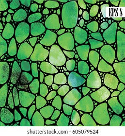 Seamless pattern with sea stones. Drawing by hand with a paint texture. Large and small stones. Stylish multicolored background.