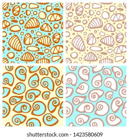 Seamless pattern with sea stones and shells. Texture for fabric, textile in pastel colors. Vector background.