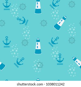 Seamless pattern with sea theme on a turquoise background. For decorating textiles, packaging.