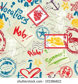 Seamless pattern with Sea and tropical elements - rubber stamps collection. Ready to use as swatch