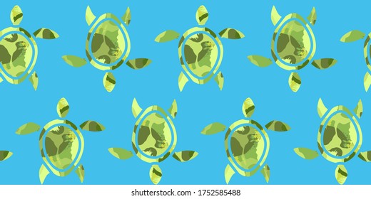 seamless pattern of sea and tropical green turtles with texture effect. abstract silhouette of turtles. Modern design for packaging, paper, cover, fabric. print for clothes