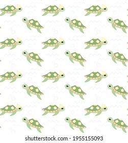 Seamless pattern with sea turtle in cartoon style