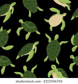 Seamless pattern with sea turtle cartoon cute animal design ocean tortoise swimming in water. Flat hand drawn sketch vector illustration isolated on white background