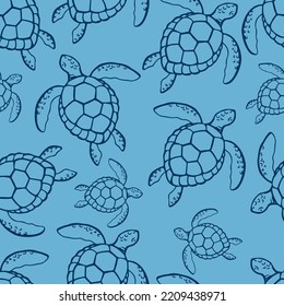 Seamless pattern with sea turtle. Sea or ocean underwater life background