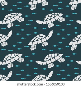 Seamless pattern with sea turtle. Vector illustration