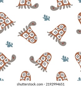 Seamless pattern with sea turtle. Vector illustration isolated on white background for nursery and textile decoration