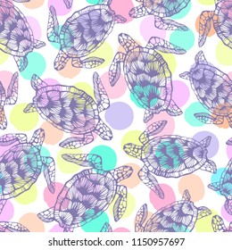 Seamless pattern with sea turtles.