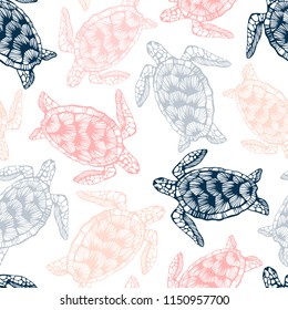 Seamless pattern with sea turtles.