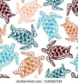 Seamless pattern with sea turtles.	