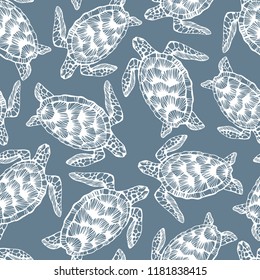 Seamless pattern with sea turtles.