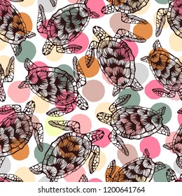 Seamless pattern with sea turtles.