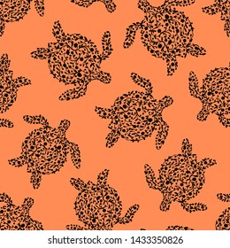 Seamless pattern with sea turtles.