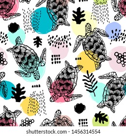 Seamless pattern with sea turtles.
