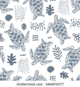 Seamless pattern with sea turtles.