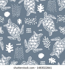 Seamless pattern with sea turtles.