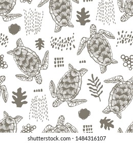 Seamless pattern with sea turtles.