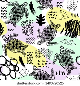 Seamless pattern with sea turtles.