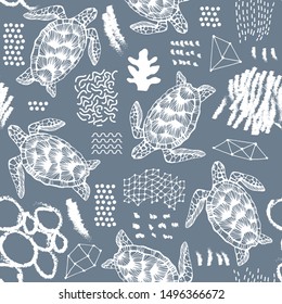 Seamless pattern with sea turtles.