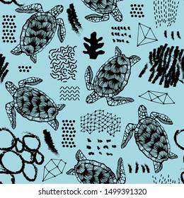 Seamless pattern with sea turtles.
