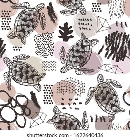 Seamless pattern with sea turtles.