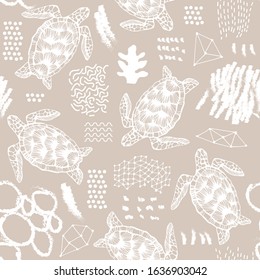 Seamless pattern with sea turtles.