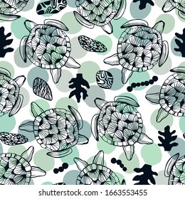 Seamless pattern with sea turtles.