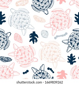 Seamless pattern with sea turtles.