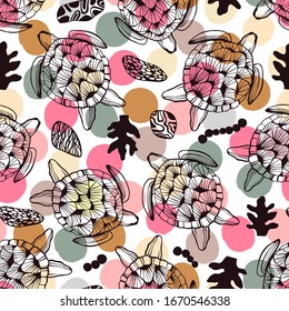 Seamless pattern with sea turtles.