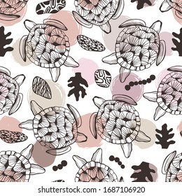 Seamless pattern with sea turtles.