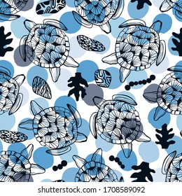 Seamless pattern with sea turtles.