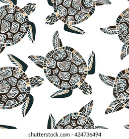 Seamless pattern with sea turtles.