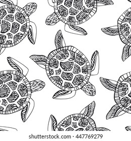 Seamless pattern with sea turtles.