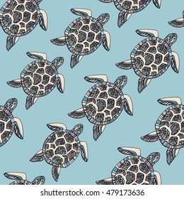 Seamless pattern with sea turtles.