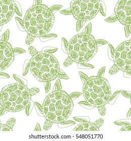 Seamless pattern with sea turtles.
