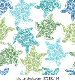 Seamless pattern with sea turtles.