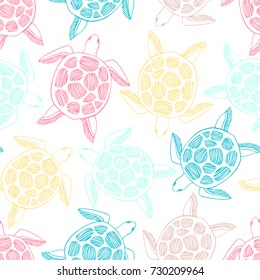 Seamless pattern with sea turtles.