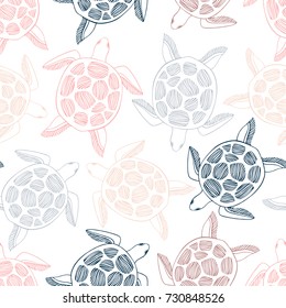 Seamless pattern with sea turtles.