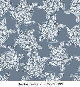 Seamless pattern with sea turtles.