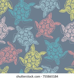 Seamless pattern with sea turtles.