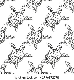 Seamless pattern with sea turtles. Marine life. Doodling, mandala pattern. Drawing by hand. Stylish background.