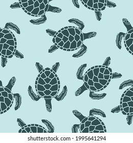 seamless pattern with sea turtles on blue background