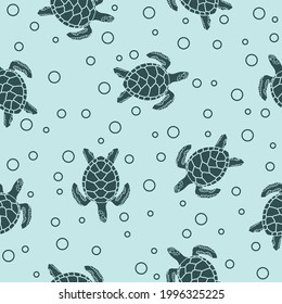seamless pattern with sea turtles on blue background