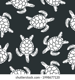 seamless pattern with sea turtles on black background