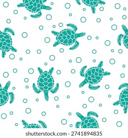 seamless pattern with sea turtles on white background