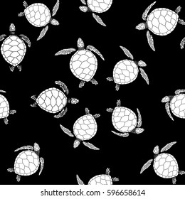 seamless pattern from sea turtles on a black background