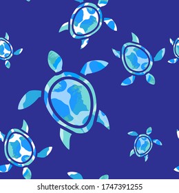 seamless pattern of sea turtles with turquoise texture. Modern abstract design for packaging, paper, cover, fabric