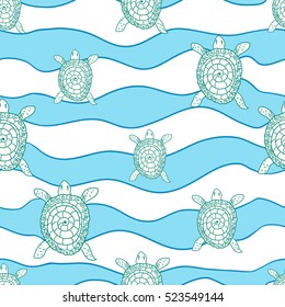 Seamless pattern with sea turtles, vector illustration